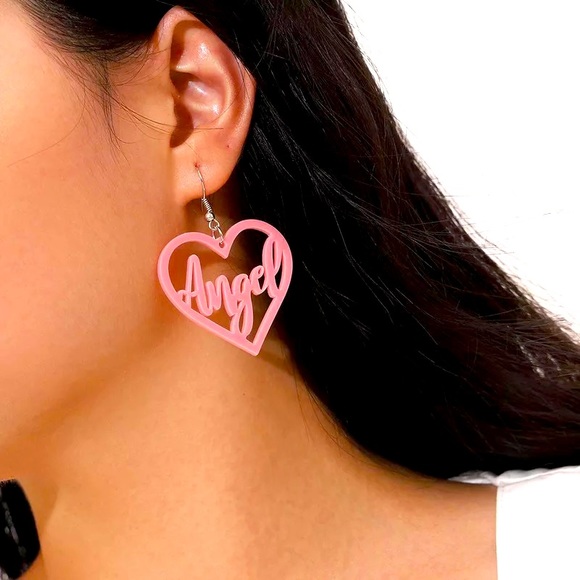 Pink Heart Angel Earrings - Picture 2 of 2